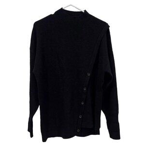 Halogen Women's Medium M Asymmetric Button Mock Neck‎ Stitch Mix Sweater Black